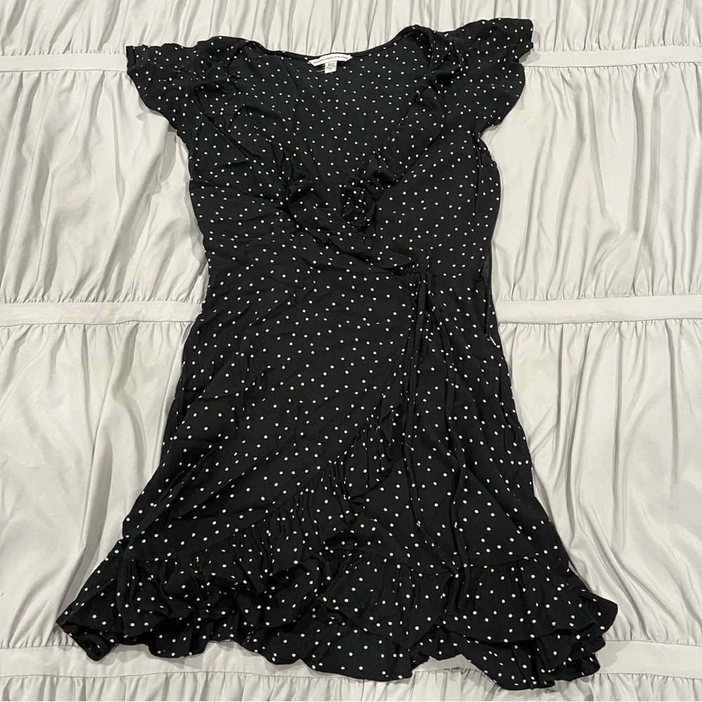 American Eagle Black and White Polka Dot Wrap Dress